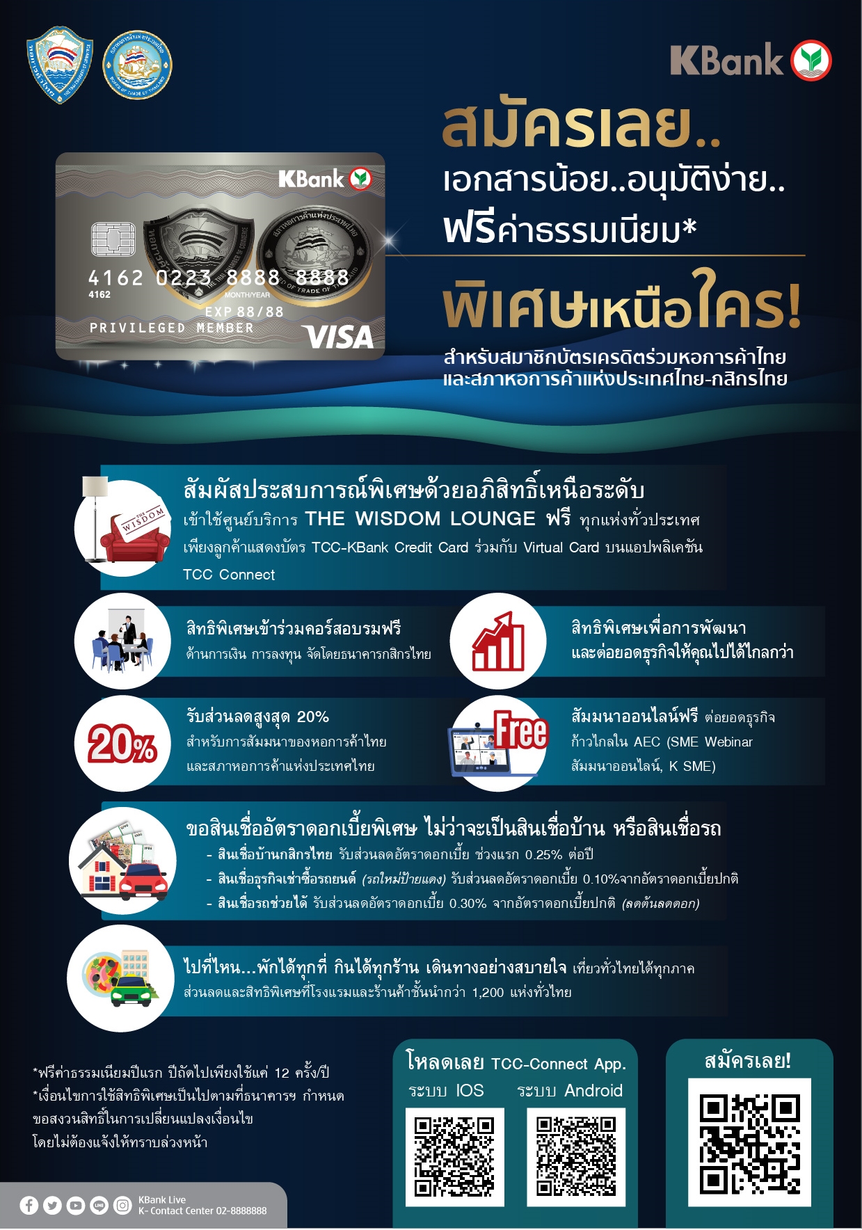 ธนาคารกสิกรไทย เพิ่มสิทธิประโยชน์ต่างๆมากมาย สำหรับผู้ถือบัตรสมาชิกเครดิตร่วมหอการค้าไทย และสภาหอการค้าแห่งประเทศไทย-กสิกรไทย